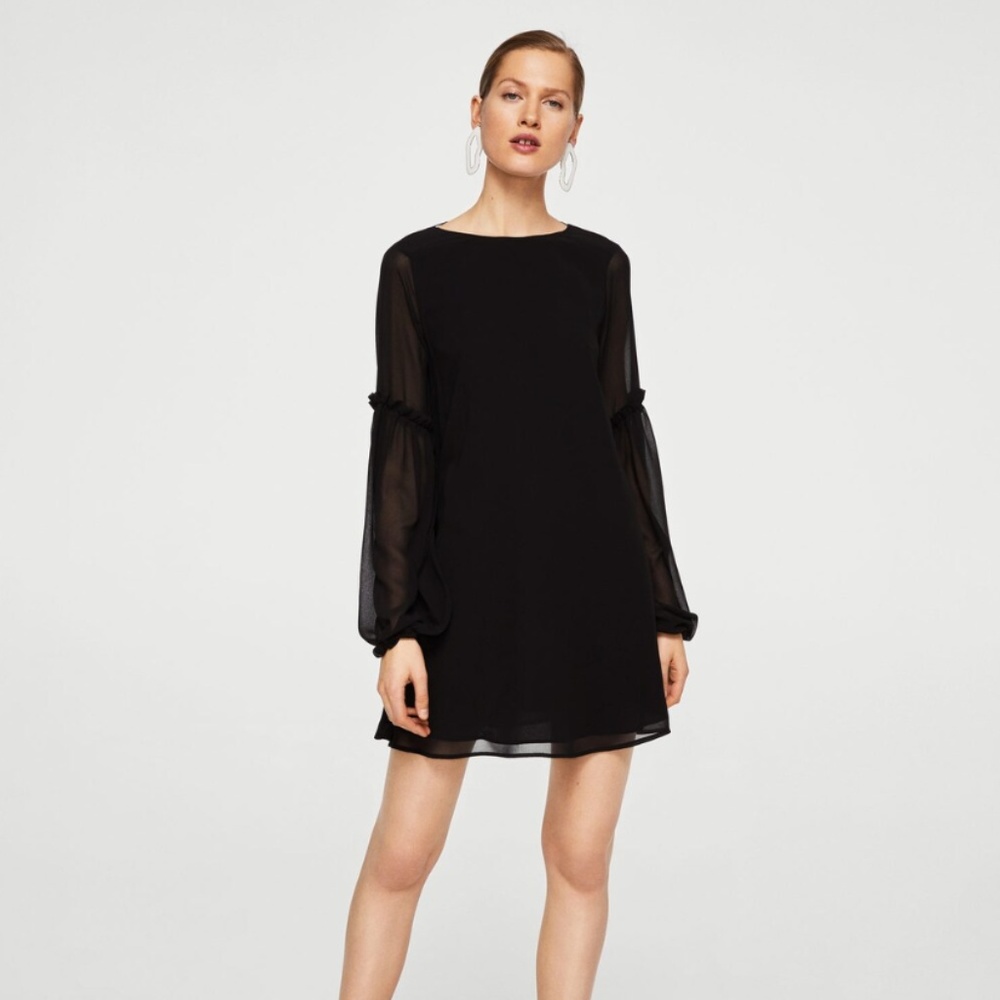 Mango Ruffled Sleeve Dress Black Size 4 NWOT